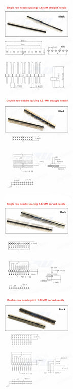 Free shipping (5pcs/lot) Pitch 1.27MM Pin Header Female Single and Double Row 1*40P 50P 2*40P50P Straight/Curved Pin Gold Plated