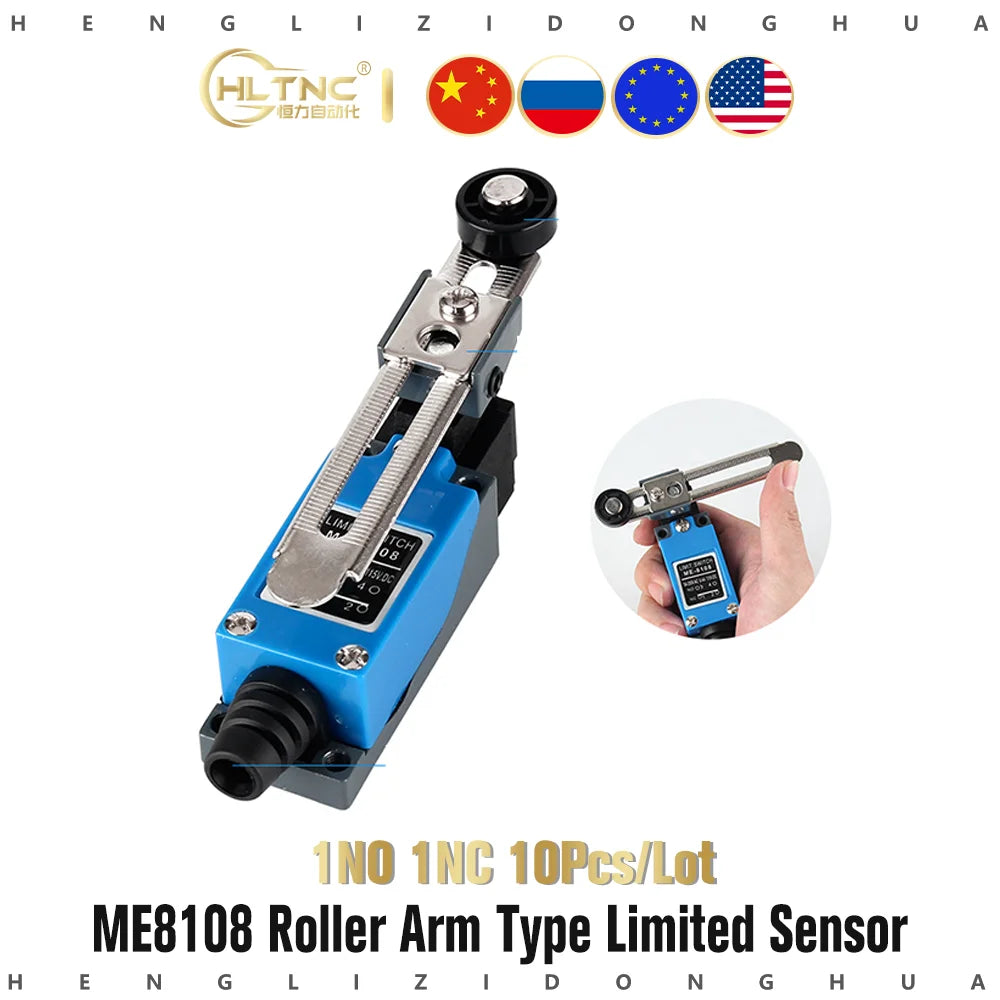 HLTNC 10PCS ME8108 250V 5A Momentary Roller Arm Type AC Mini Micro Limit Switch With 1NO 1NC For CNC Milling Laser Plasma Router