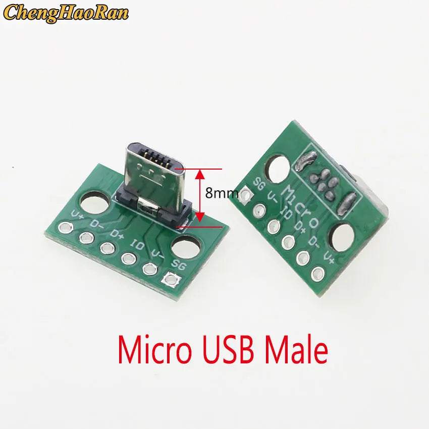 5PCS Vertical USB MiCroUSB Micro USB 2.0 Male Head Connector PCB Converter Adapter Breakout Board 180 Degree Vertical