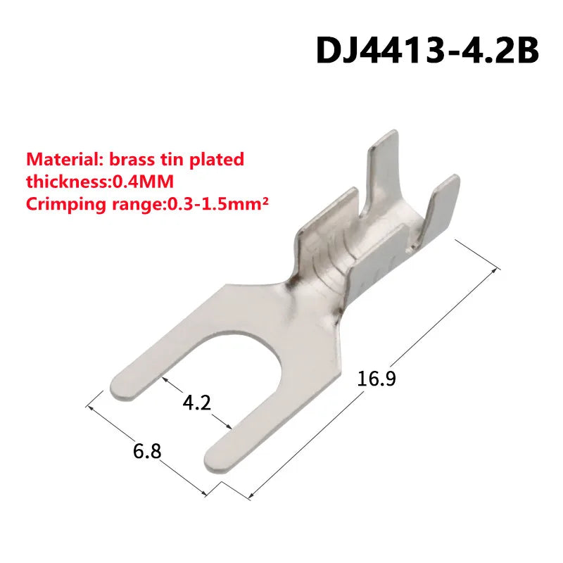 100pcs 4.2mm Fork Terminal Block Fork-shaped Bare cold-pressed Terminal U-shaped Y-shaped Lug Grounding Lug 3.2 4.2 5.2 6.2 8.2