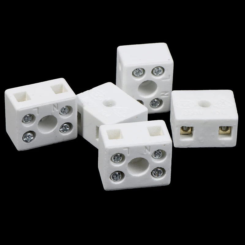 5PCS /Lot 2 Postion 5 Hole Ceramic Wiring Terminal Block High Frequency Porcelain Dual Row Wire Connector