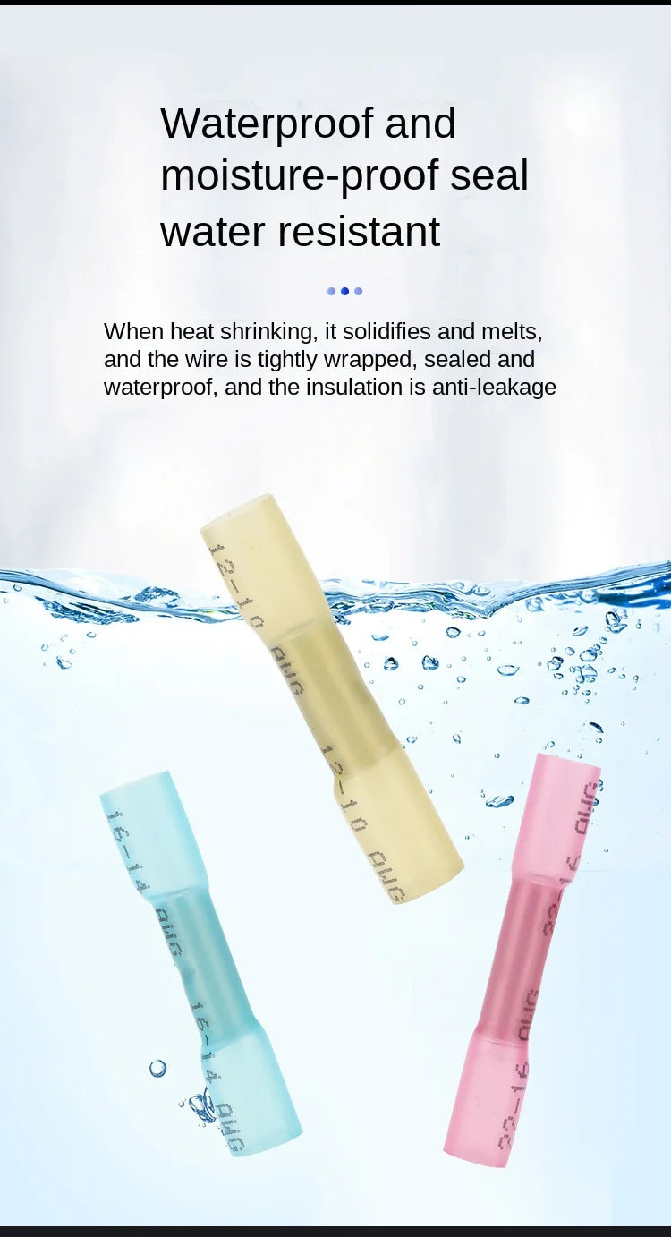 20/50pcs Wire Connection Pipe Terminal Heat Shrink Butt Crimp Terminals Waterproof Insulated Seal Wire Connectors Heat Shrinkab