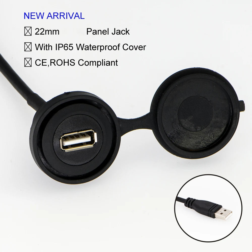 22mm Hole Install USB Connector/Socket FEMALE A - MALE A With Extend Cable(60cm,150cm)