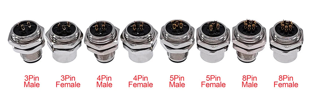 M12 Panel Back Mount Flange Socket Sensor Connector Waterproof Screw Threaded Coupling Male Female 3 4 5 8Pin M1216