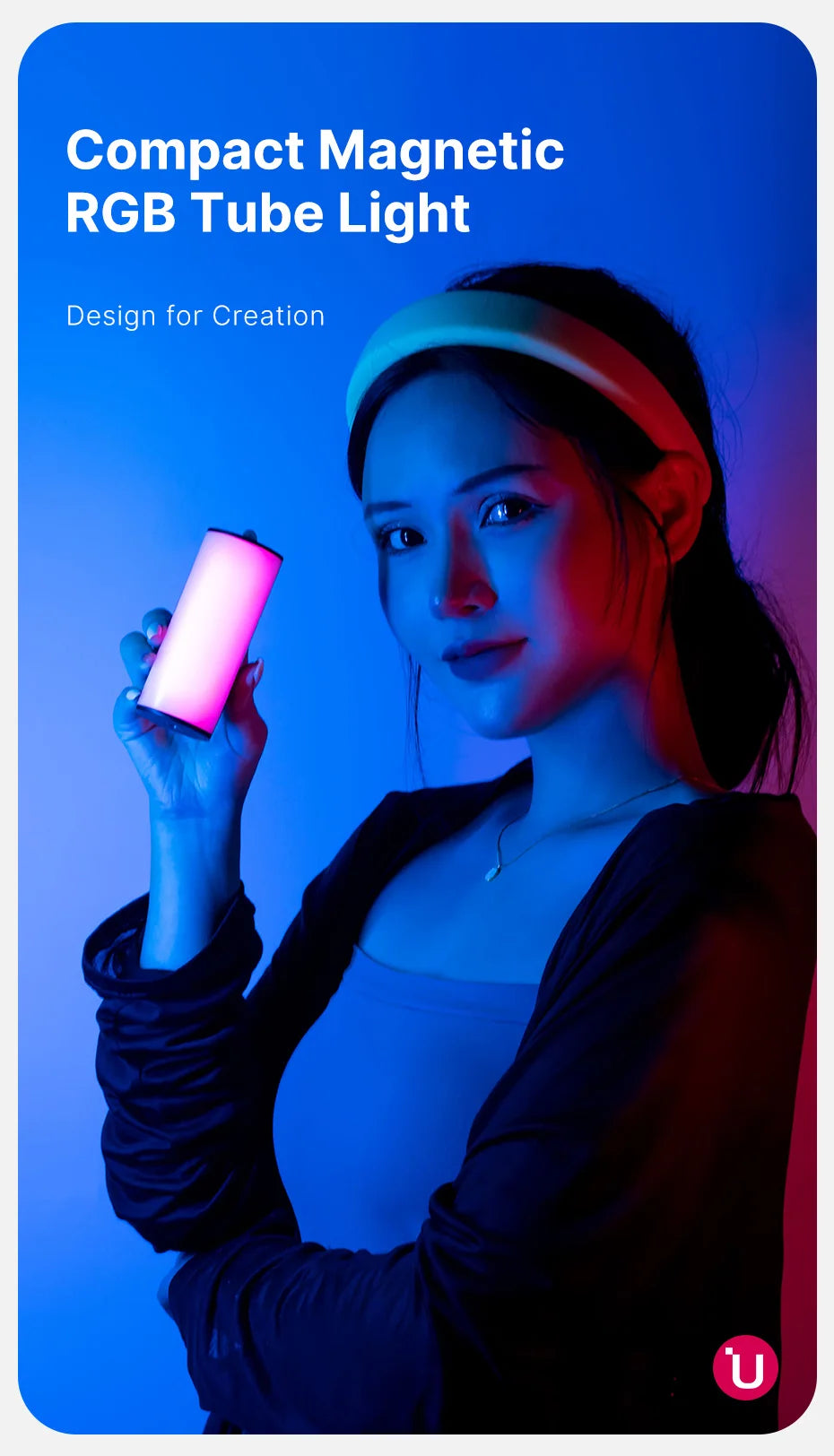 Ulanzi i-Light Mini RGB Tube Light Handheld led Photography Stick Video Fill Lamp Magnetic 2500-9000K for Vlog Youtube