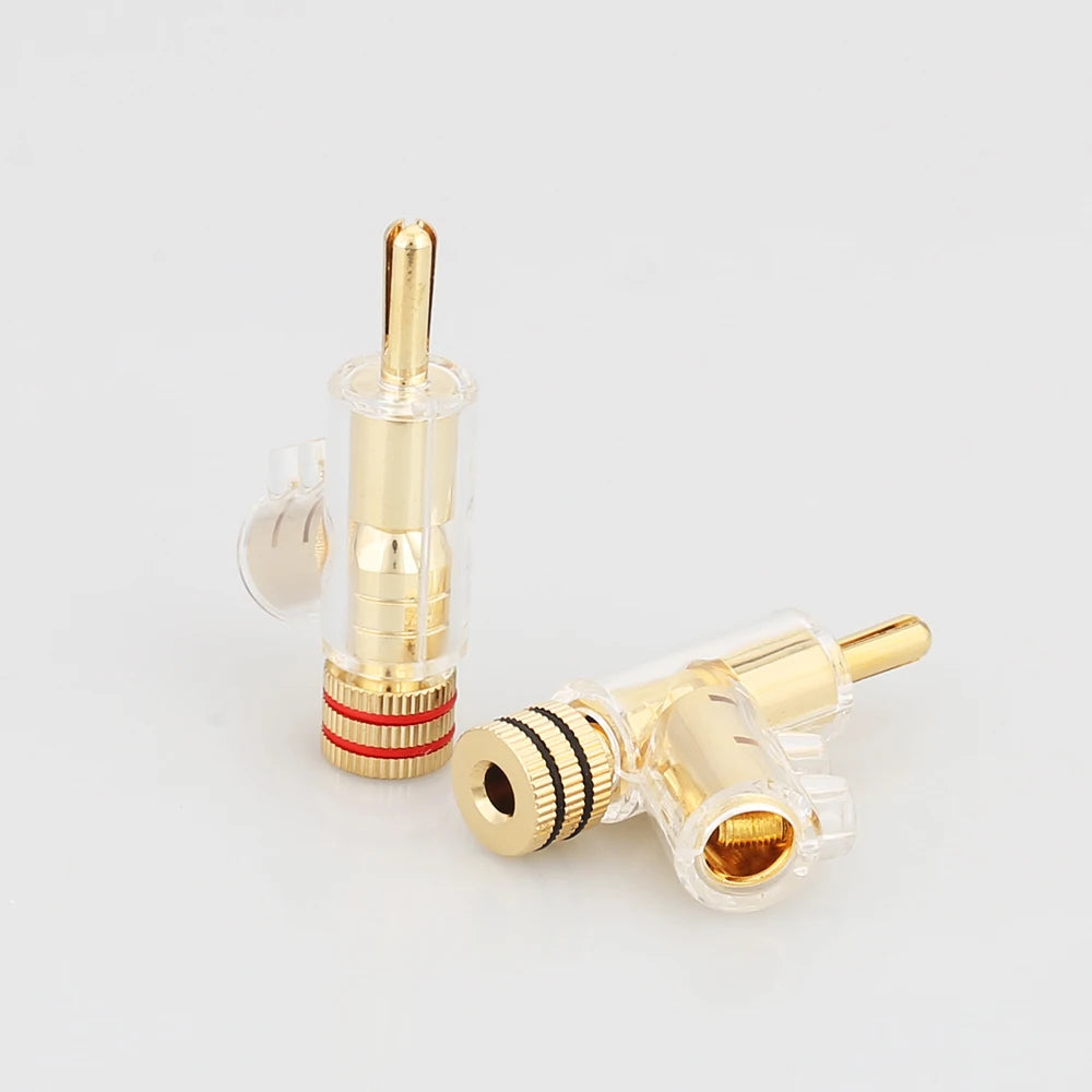 4pcs/set VB202G High Performance 24K Gold Plated Audio Banana Connectors 45Dgree Locking Banana Plug For Hifi Speaker Cable