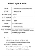 Lasers 520nm 1W Green Laser Module DC12V Focusable DIY OX Laser Head 1000mW Diode Laser for Stage Laser Bird Repellent  With TTL