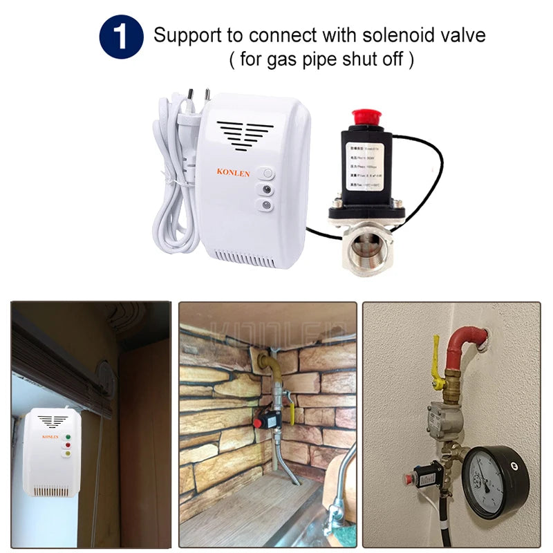 KONLEN LPG Natural Gas Leakage Detector Wireless 433Mhz Sensor With Solenoid Valve