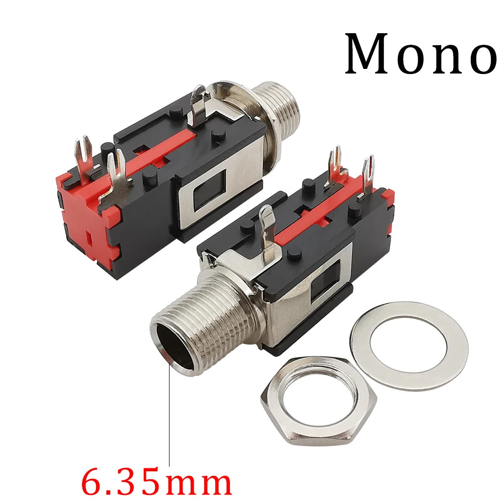 2Pcs 1/4Inch 6.35mm Connector 6.3mm 3 Pin Audio Stereo/Mono Phone Female Jack Headphone Socket Thread Lock Panel Mount Connector