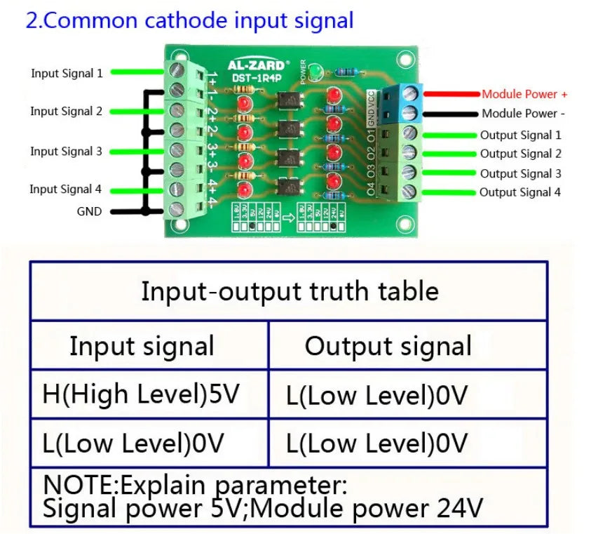 4 Channel Optocoupler Isolation Board Voltage Converter 24V to 3.3V/5V to 24V/12V to 24V Isolated Module PLC Signal Level Board