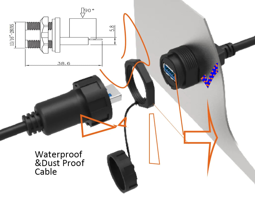 RJ45 CAT5E CAT6A Shield Waterproof RJ45 Ethernet IP67 Connector PCB Panel Mount With Pigtail Cable Outdoor Connector L = 0.3M