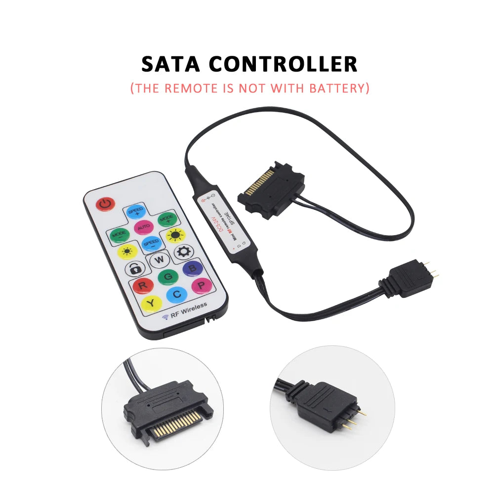 SATA RGB LED Controller 5V DC 3Pin RF 17 Keys Wireless Remote Large 4Pin Addressable Strip Light Controller for PC Computer Case