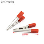 10pcs Test Metal Alligator Clip Plastic Handle Cable Lead Test Charging Clamp Metal Crocodile Clamp Length 50mm 35mm