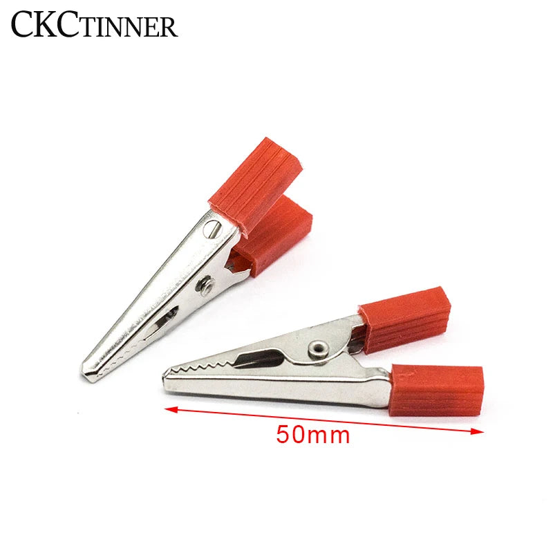 10pcs Test Metal Alligator Clip Plastic Handle Cable Lead Test Charging Clamp Metal Crocodile Clamp Length 50mm 35mm