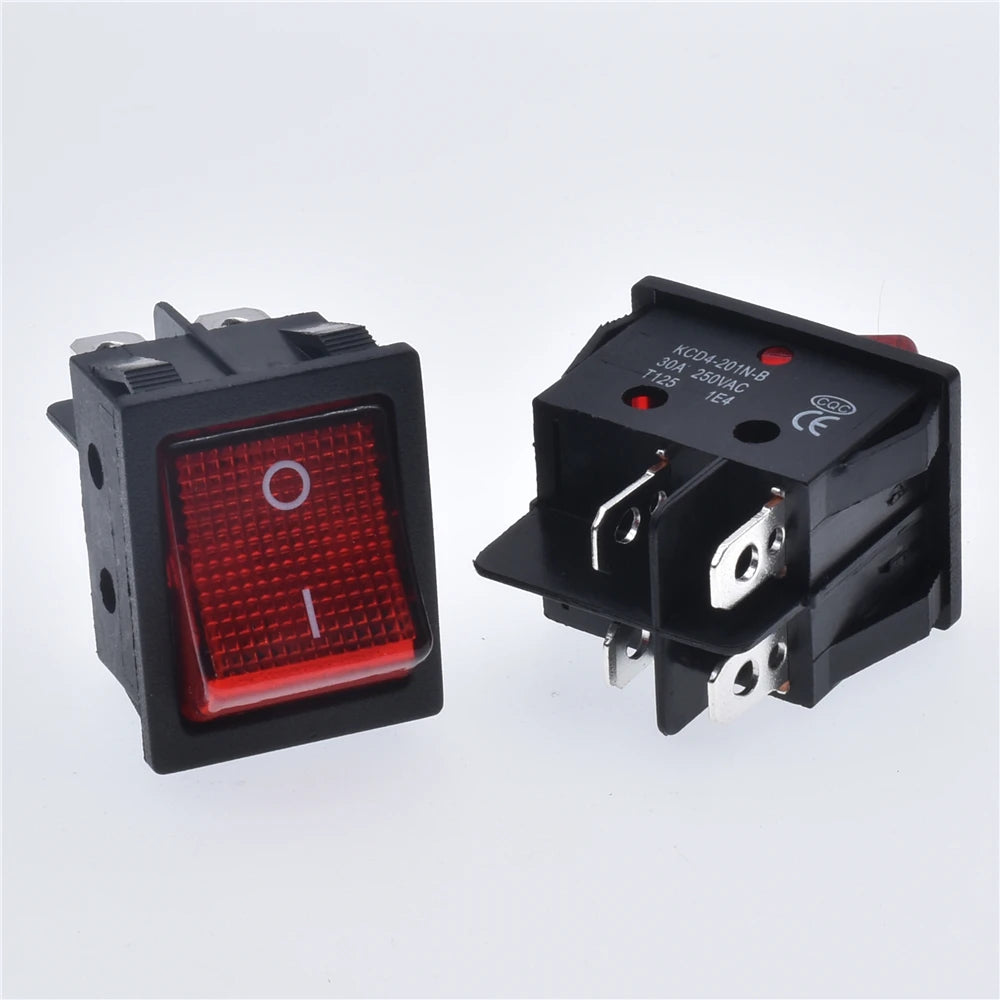 5pcs 30A 250V KCD2 KCD4 Rocker Switch DPST 4 Pin 6Pin Red Lighted 120V Rocker Toggle Switch ON Off Heavy Duty 22*29 High voltage