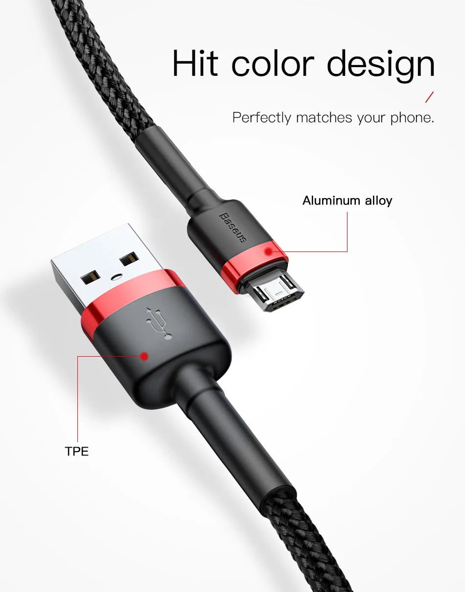 Baseus USB Micro Cable Quick Charge 3.0 Cable Fast Charging for Huawei P30 Xiaomi USB-C Charger Wire