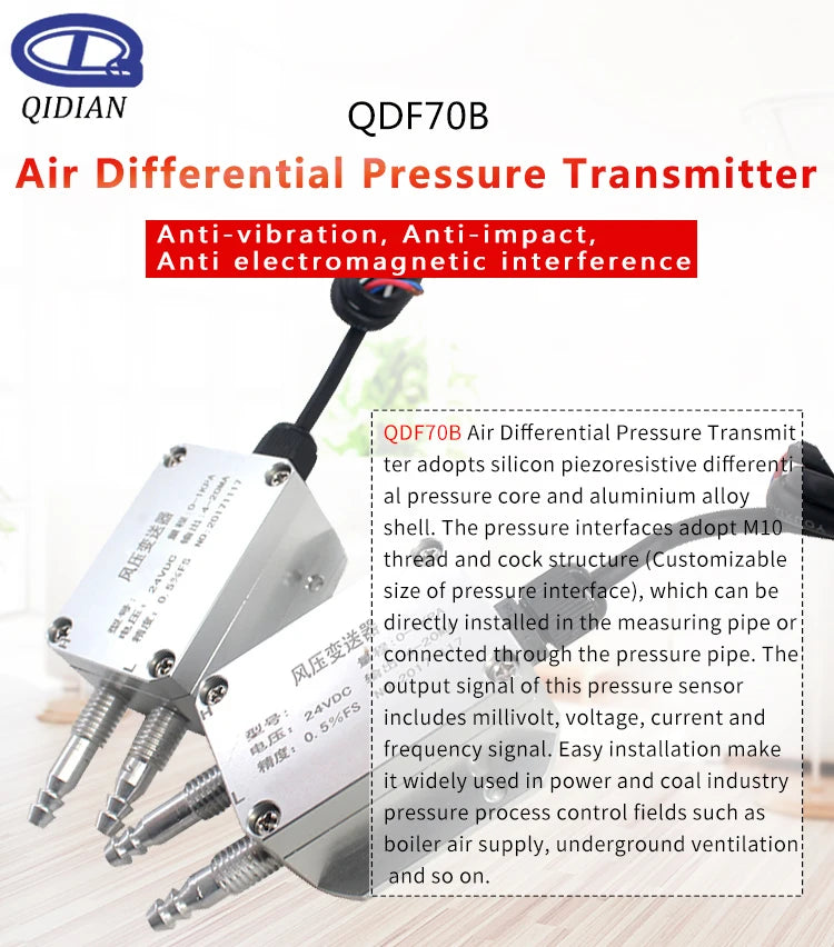 QDF70B -10kPa-10kPa 4-20mA 0-10V Wind Differential Pressure Transmitter Air Pressure Sensor