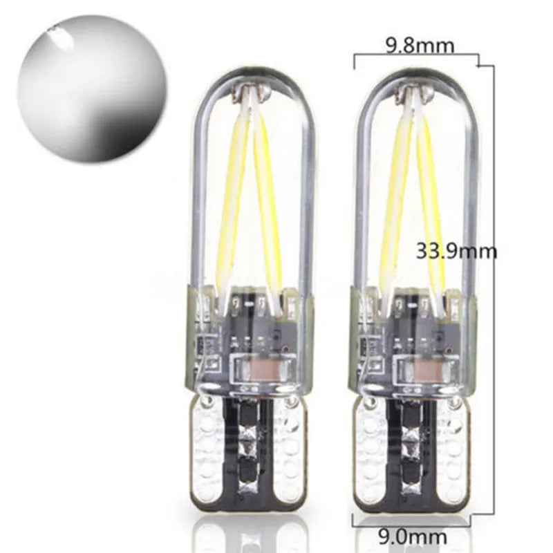2pcs LED T10 W5W COB LED CANBUS Silica Bright Glass License Light Bulbs 194 168 DC 12v White Bulbs Car Clearance Lights Bulbs