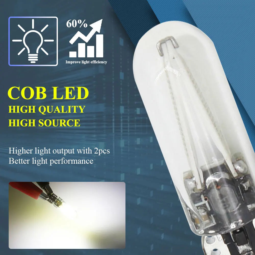 2pcs T10 LED W5W Cob Glass Car Light Bulb 194 168 LED Automobiles Interior Light Dome Reading Lamp License Plate Clearance Light