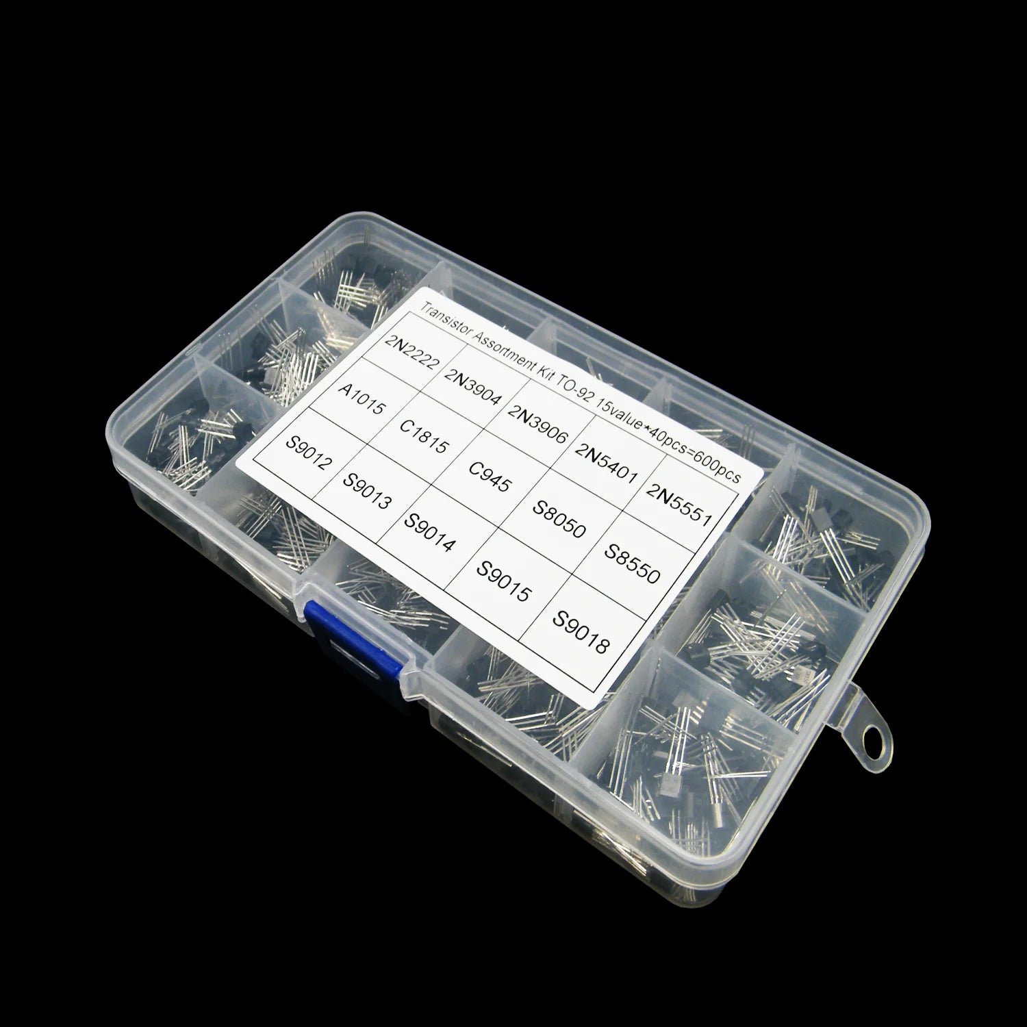 600Pcs 15 Value X 40 Pcs Transistor TO-92 Assortment Box Kit Transistors 2N2222 2N3904 2N3906 C945 S8050 S8550 S9014 S9013 9018