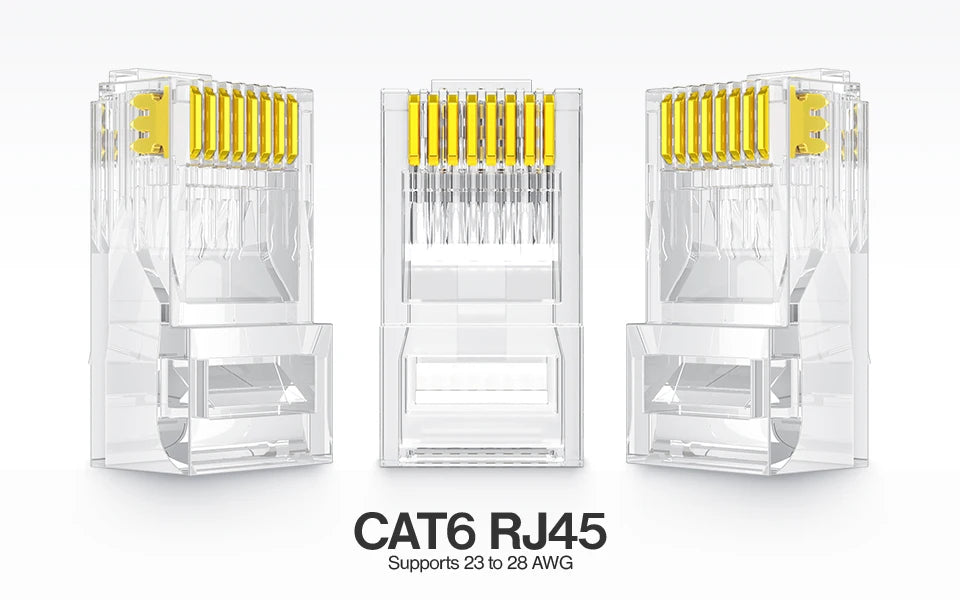AMPCOM CAT6 RJ45 Modular Plug Connector UTP 50μ Gold-Plated Two-Pieces 8P8C Crimp End for Ethernet Cable, Bulk Ethernet Cable