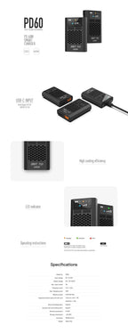 ISDT URUAV PD60 60W 6A Type-C Lipo Balance Charger 1-4S Battery Charger For FPV Quadcopter RC Drone Multirotor
