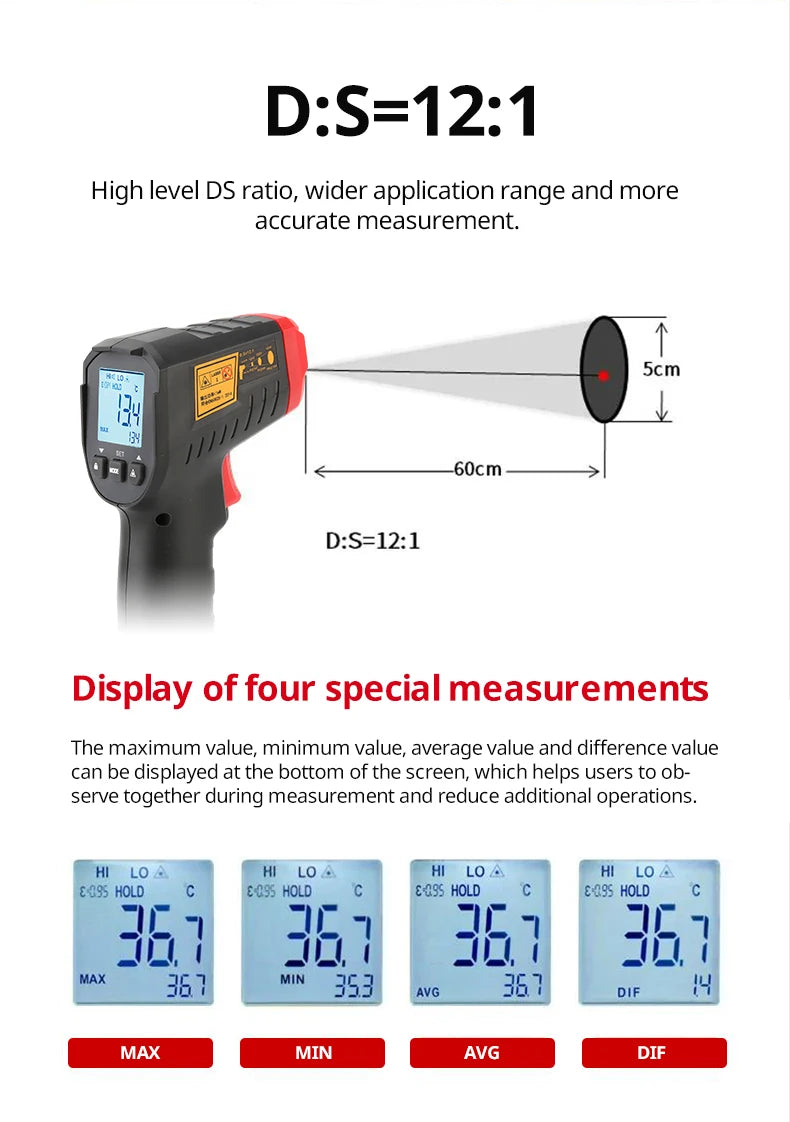 UNI-T Infrared Thermometer UT306S UT306C Non-contact Industrial Laser Digital Temperature Meter Temperature Gun Tester -50-500