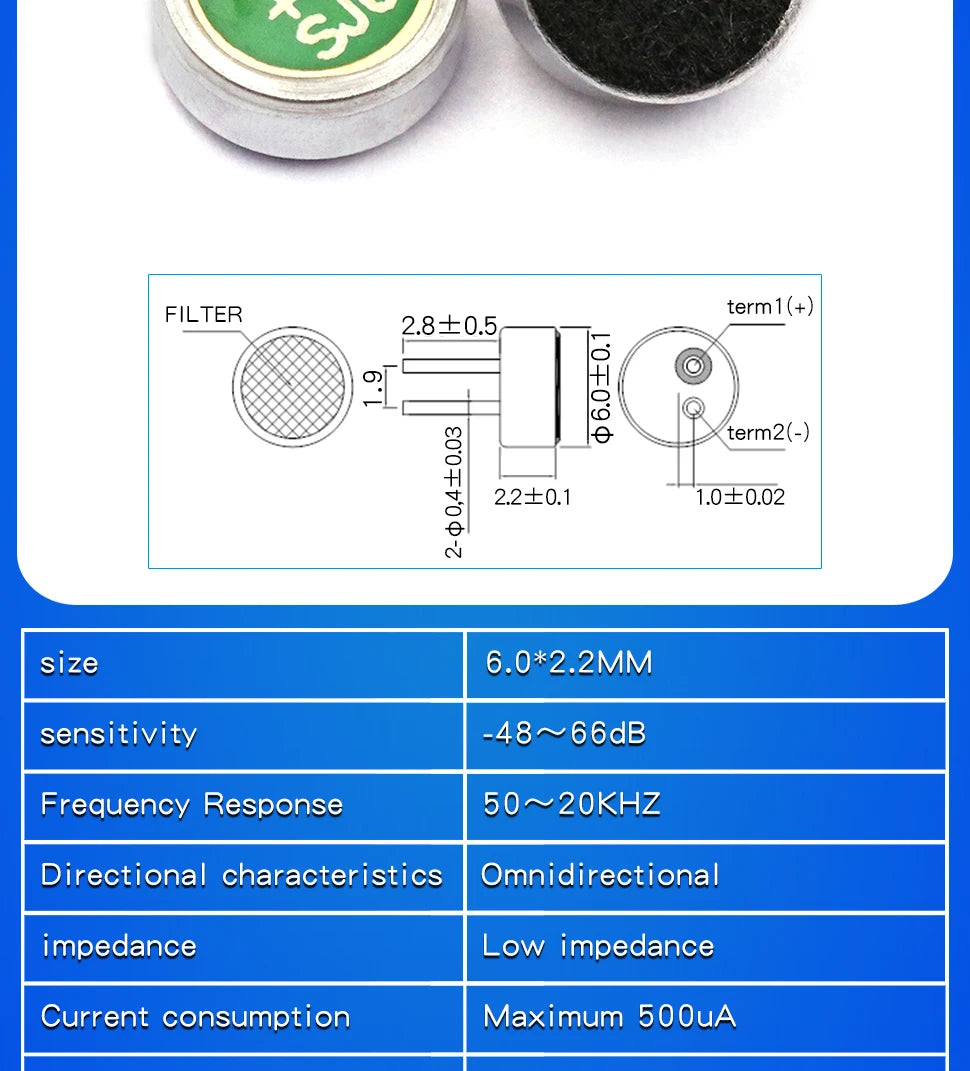 10PCS Condenser pick-up Microphone 9x7mm 9767 9x4.5mm 9745 6x5mm 6050 6x2.2mm 6022 4.5x2.2mm 4522 4x1.5mm 4015 MP3 Accessories