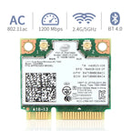 1200Mbps Dual Band 802.11AC  for Intel7260 7260AC 7260HMW 2.4/5GHZ 867M Wifi Bluetooth 4.0 Mini PCIe Wireless Network Wlan Card