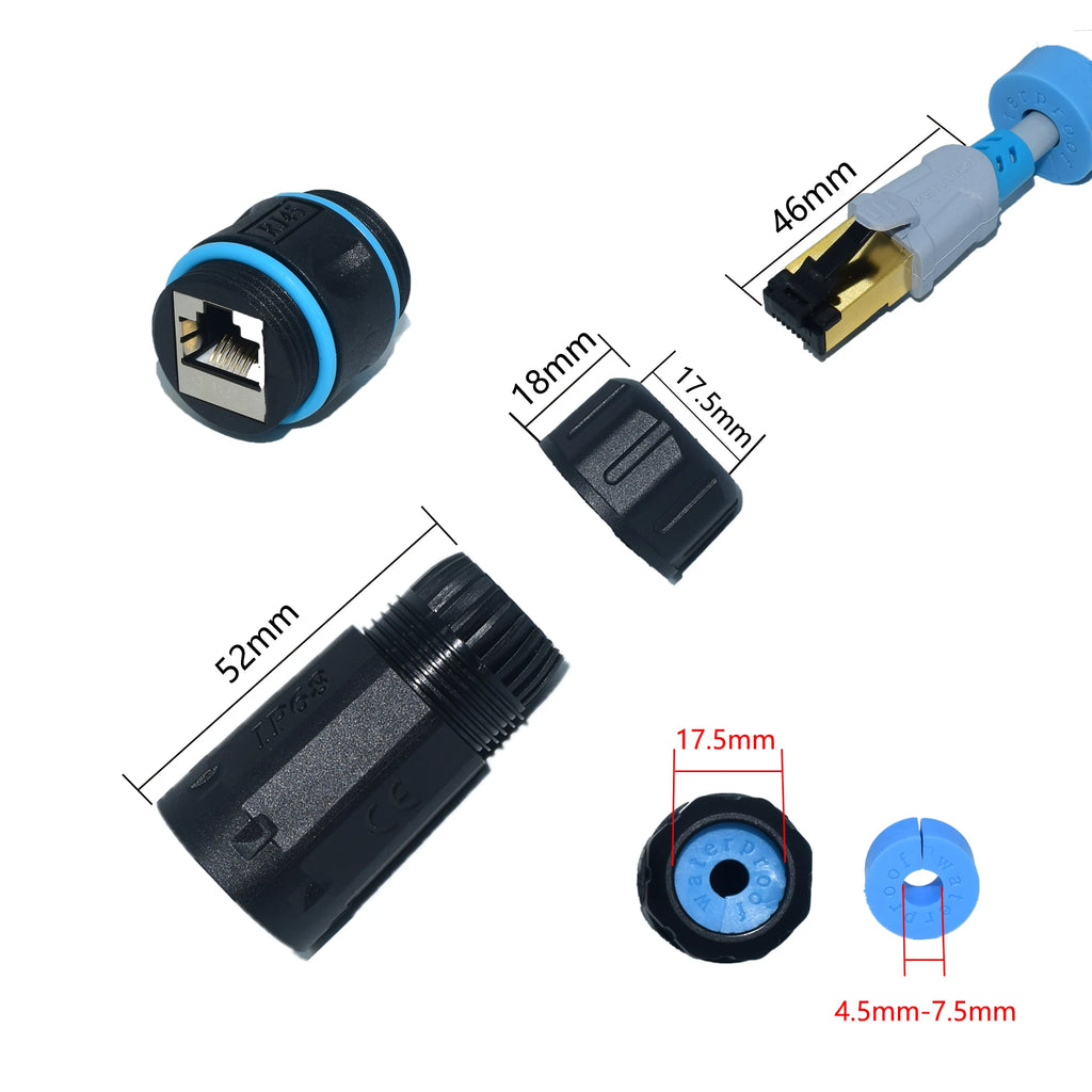 YXY IP68 RJ45 Outdoor CAT6 STP Waterproof Connector Nylon PA66 Rubber Ring Material