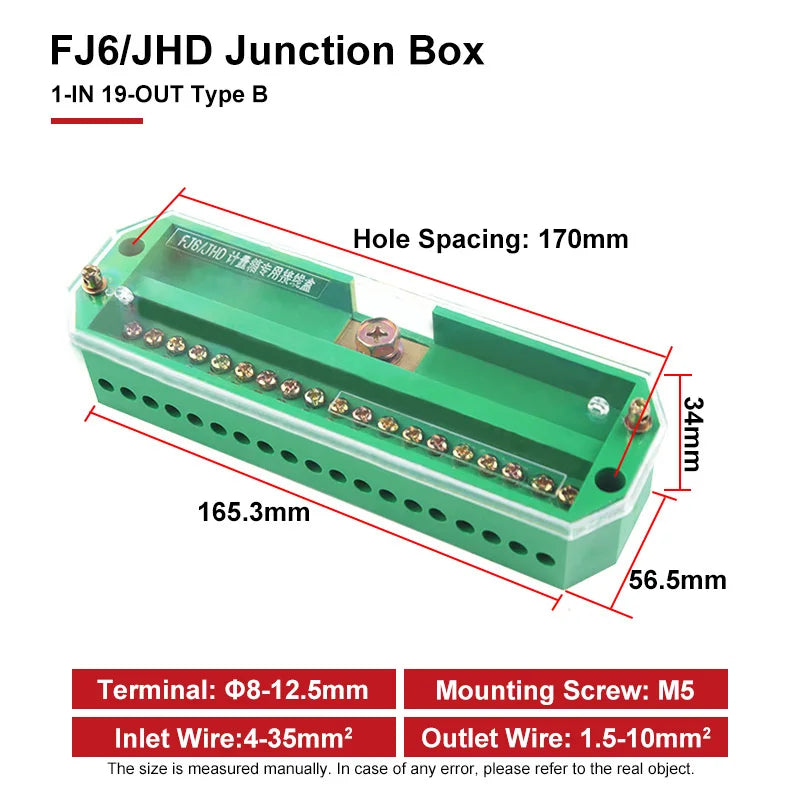 FJ6/JHD Junction Box Unipolar Splitter 1-IN Multiple-OUT Metering Wire Connector Single-Phase Terminal Block Distribution Box