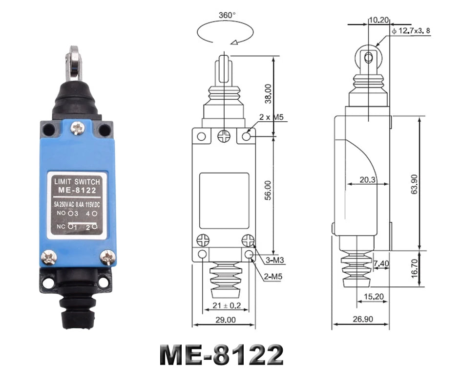 ME 8104 8108 8111 8122 9101 CNC Micro Momentary Limit Switch 5A/220V Rotary Roller Lever Sealed Industrial Machine Limit Switch