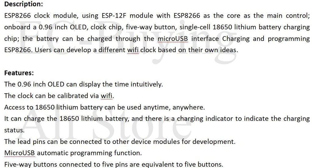 ESP8266 ESP-12F 0.96" OLED Display WiFi Clock Module Weather Forecast Micro USB Development Board with 18650 Battery Case CH340