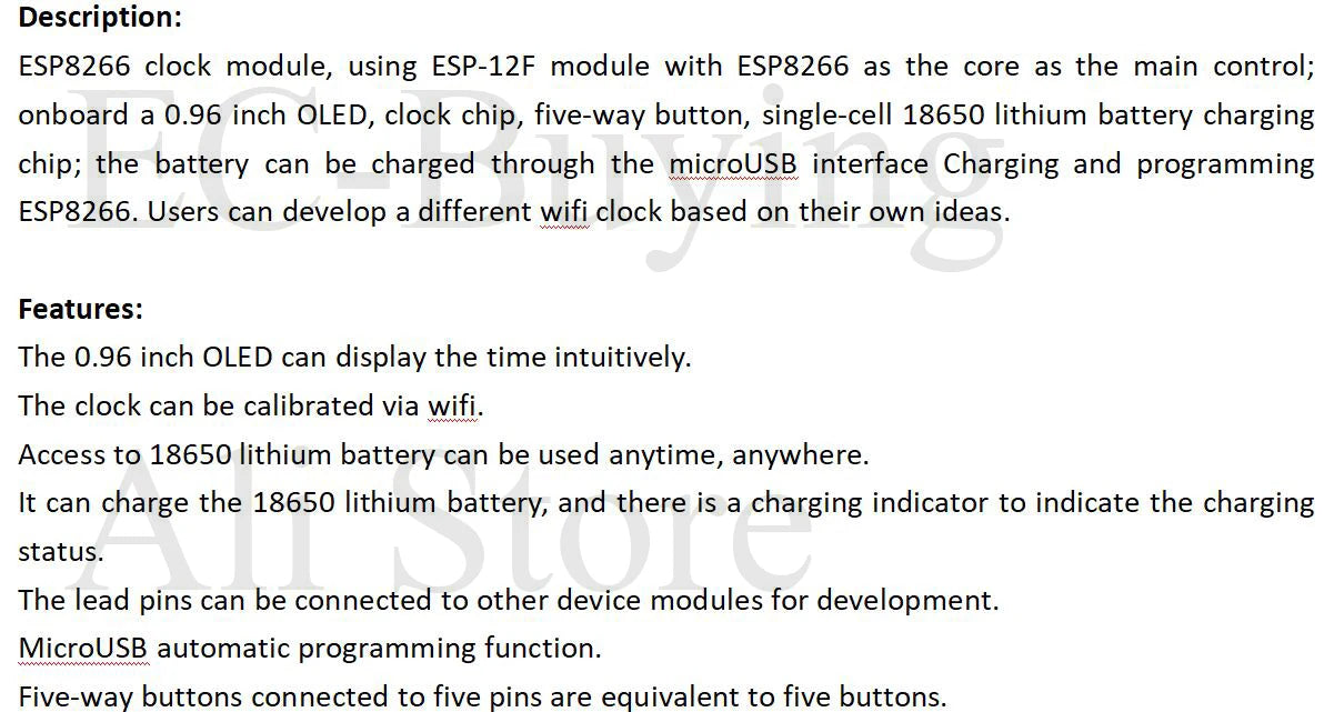 ESP8266 ESP-12F 0.96" OLED Display WiFi Clock Module Weather Forecast Micro USB Development Board with 18650 Battery Case CH340