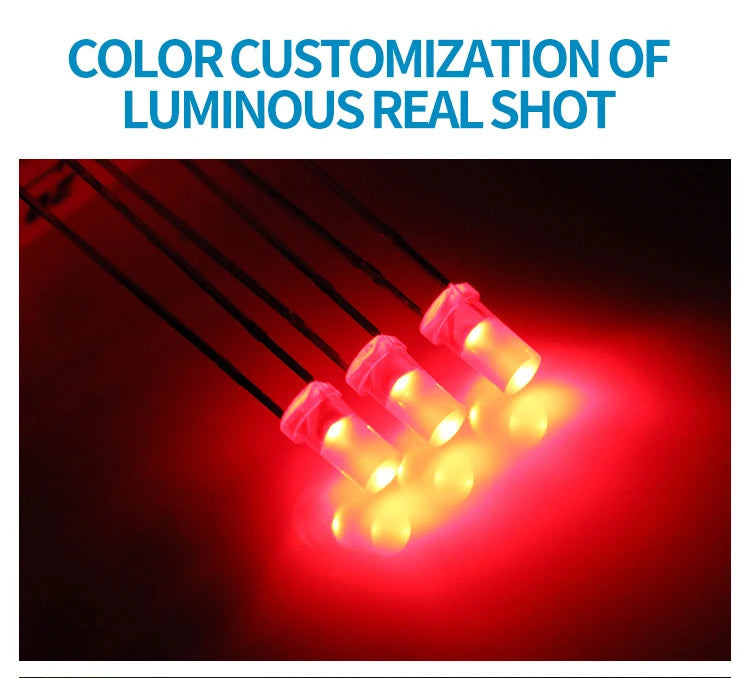 1000PCS 3mm High Flat Top Color Long Feet Red Green Blue Yellow Direct Plug Light-emitting Diode DIP LED