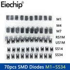 70pcs/lot SMD Diodes 1N4007 M7 1N4001 M1 1N4004 M4 SS14 US1M RS1M SS34 7 Values*10pcs Electronic kit schottky diode set pack