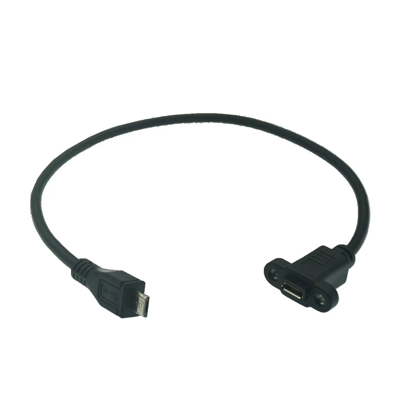 Pitch 17.5mm 5 Pin Micro Mini USB C Male To TYPE-C Female Extension Data Sync Power Charge Cable With Screws Lock Panel Mount