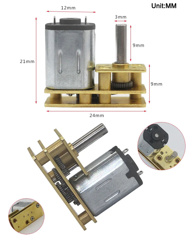 DC Mini Motor 3V-12V JGA1024-N20 with Reversed Geared Motor N20 DC Micro Gear Reducer 6V Customized for Toy Models DIY Robot Car