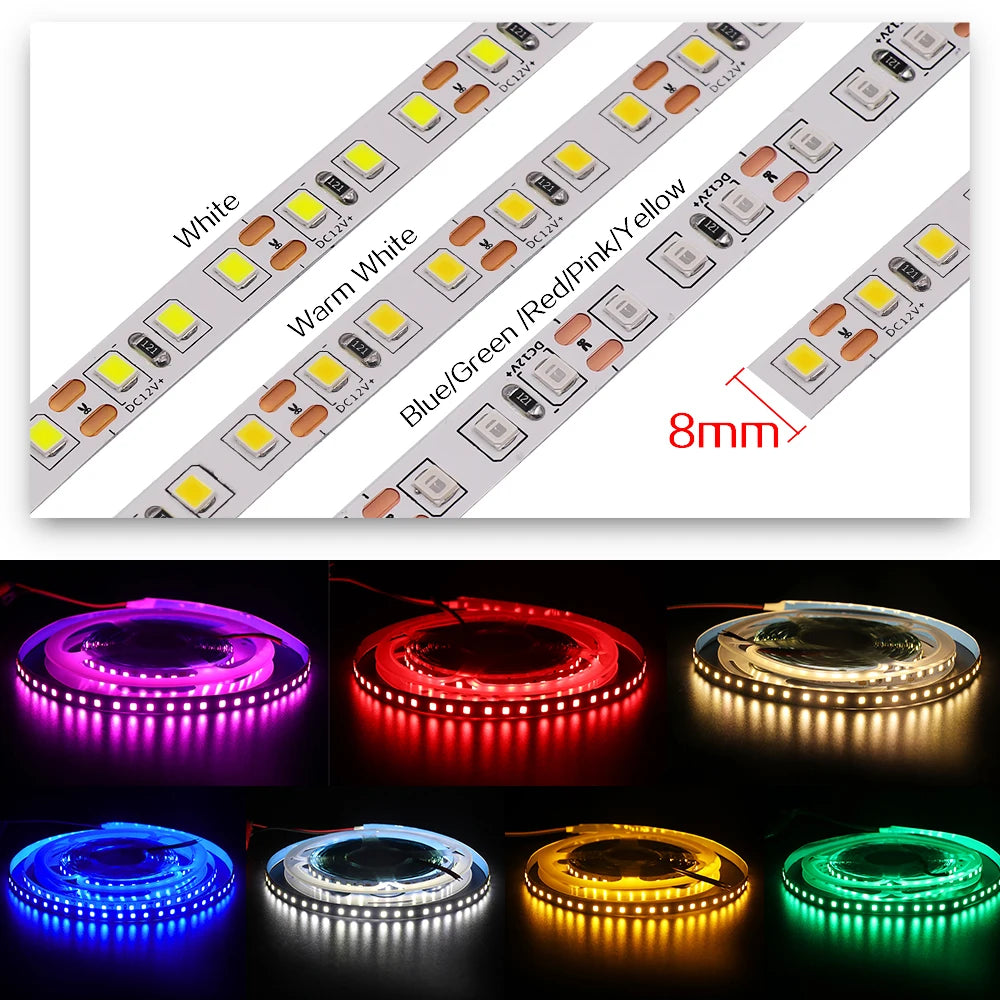 12V 24V LED Strip SMD 2835 Flexible LED Tape 5M 120 240 480Leds/m Waterproof Ribbon Diode Room Decor Warm Natural Cool White