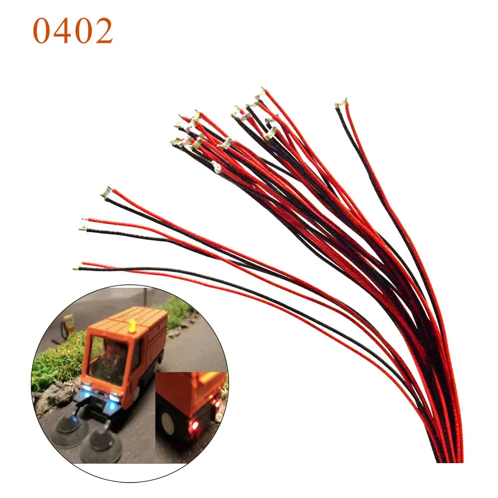 5pcs 0402 Microm SMD Led 12V Model Train HO N OO Scale Pre-soldered Micro Litz Wired LED Leads Wires 20cm DIY Model Making