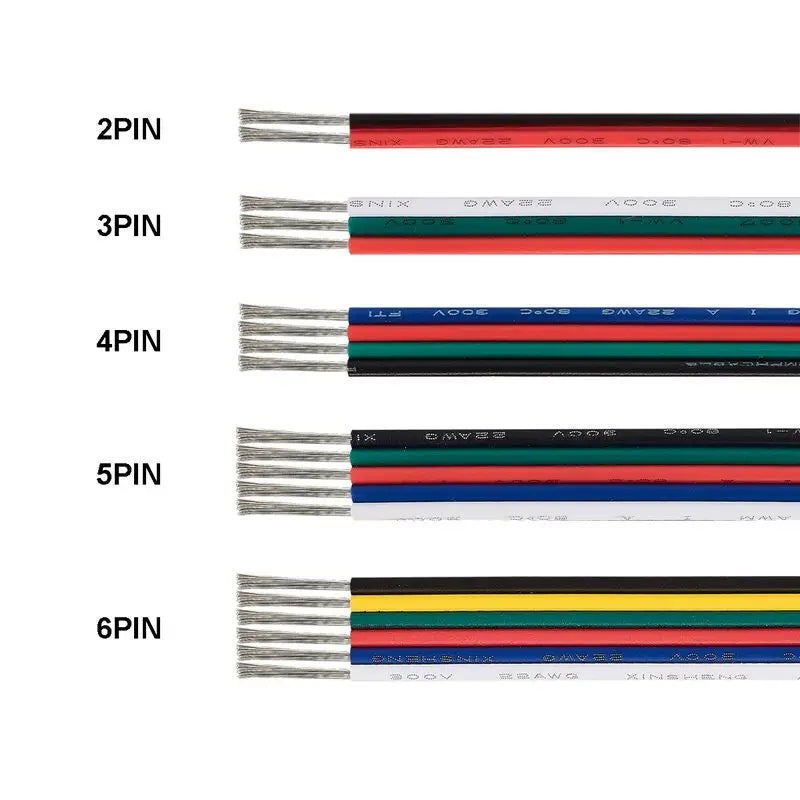 18 20 22 AWG LED Strip Wire 2/3/4/5/6pin 5V 12V Extension Electric Cable For WS2812B 5050 RGB RGBWW LED Lights Car Speakers Auto