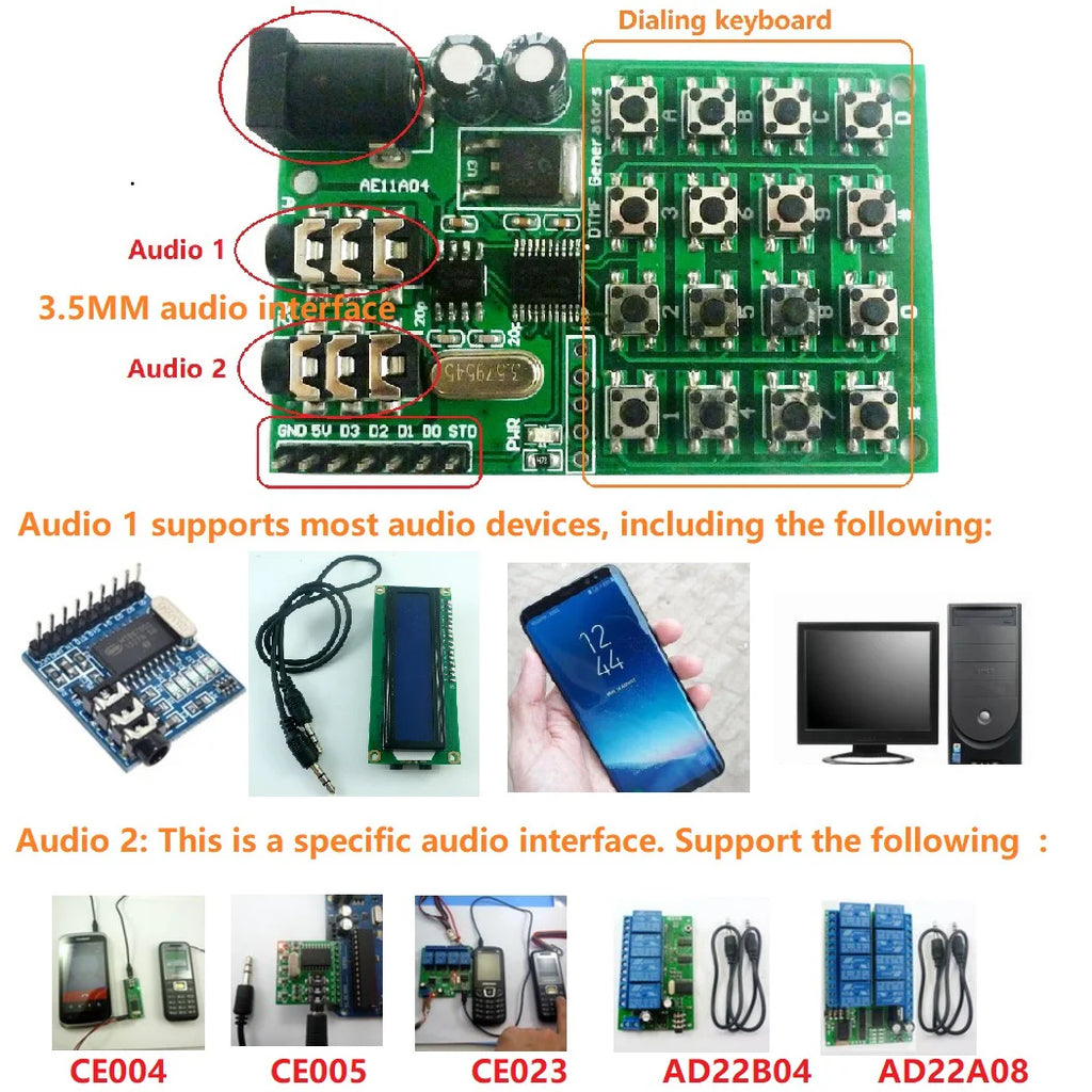 DC 5-24V DTMF Audio Generator Module Voice Encoder Dual Tone Transmitter Multi-Button Keypad Audio Control Board for Arduino