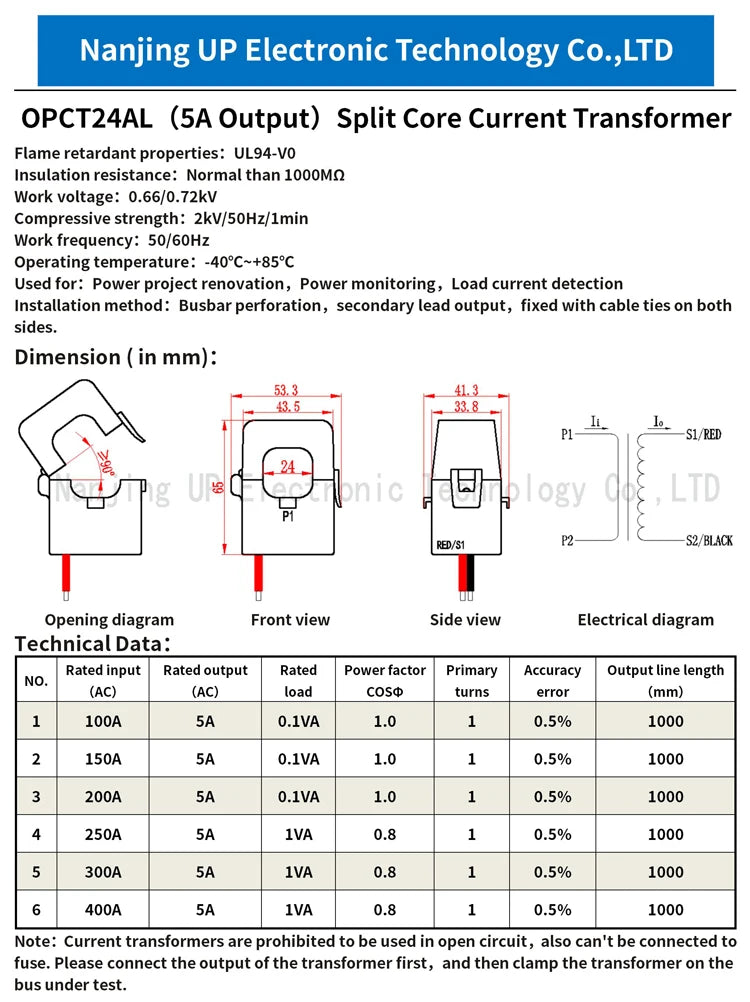 Split Core Current Transformer manufactur OPCT24AGL 100/5 150/5 200/5A 250/5 400A 5A open ac Clamp on Current Transform Sensor