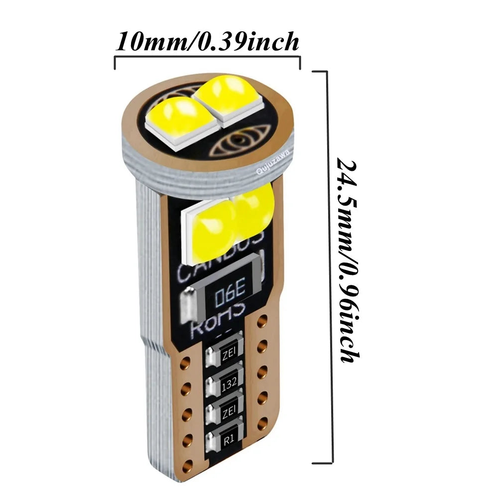 10Pcs T10 W5W WY5W 2825 Super Bright LED Canbus No Error Car Interior Reading Dome Lights Auto Parking Lamp Wedge Tail Side Bulb
