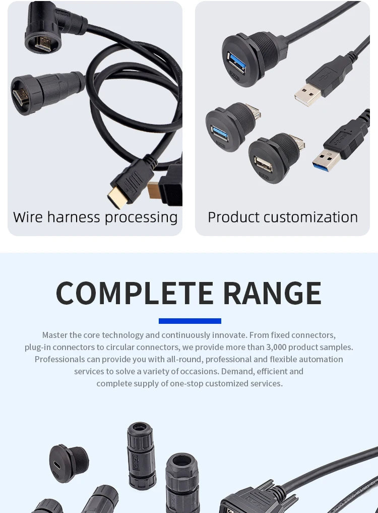 IP67 Waterproof Threaded Type EP Panel Board Female to Male Front Mounted USB 2.0/3.0 Socket Adapter Circular Aviation Connector
