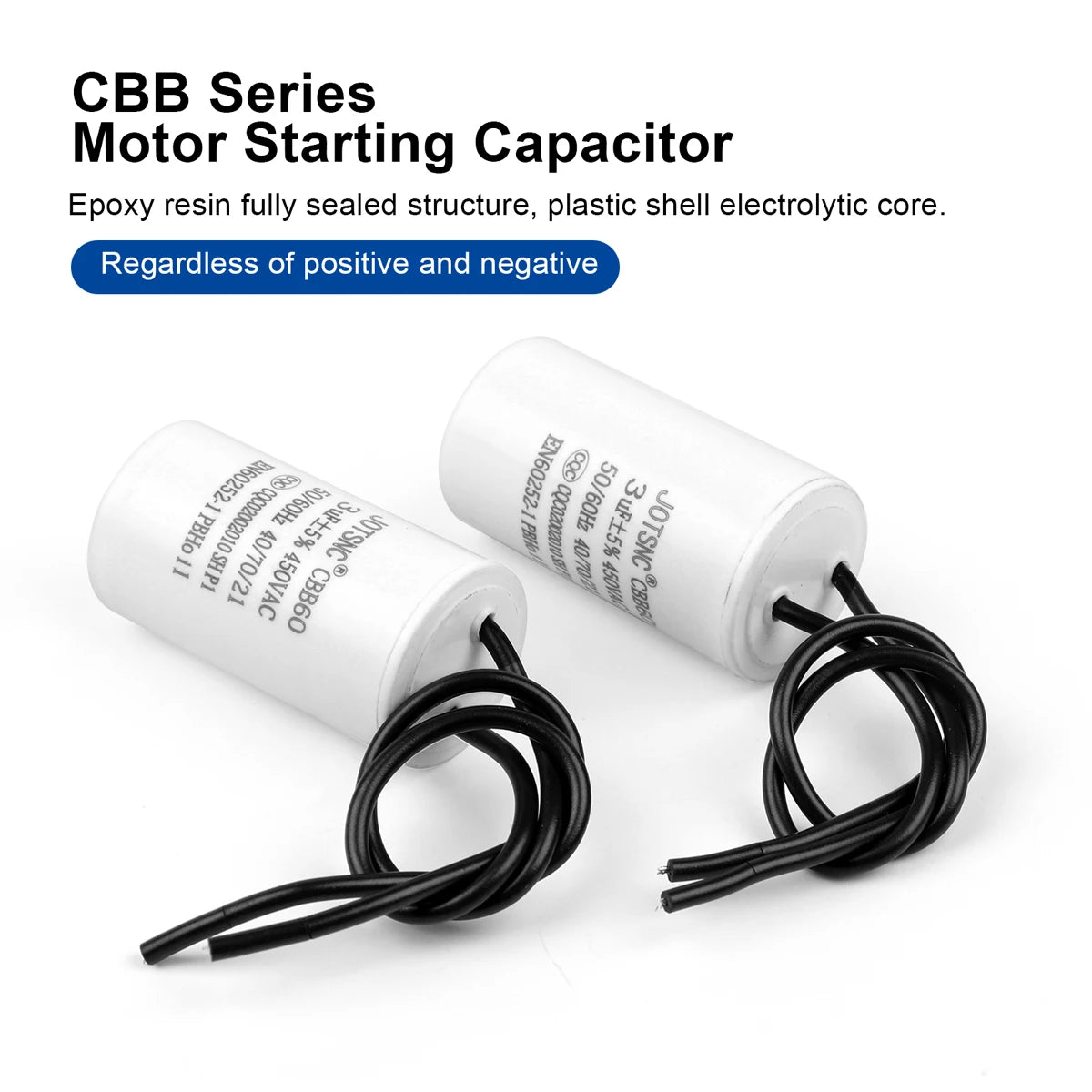 2Pcs CBB60 Motor Running Capacitor 450V Series AC Water Pump Startup Capacitors Start Motor Run 450VAC 3uF-80uF