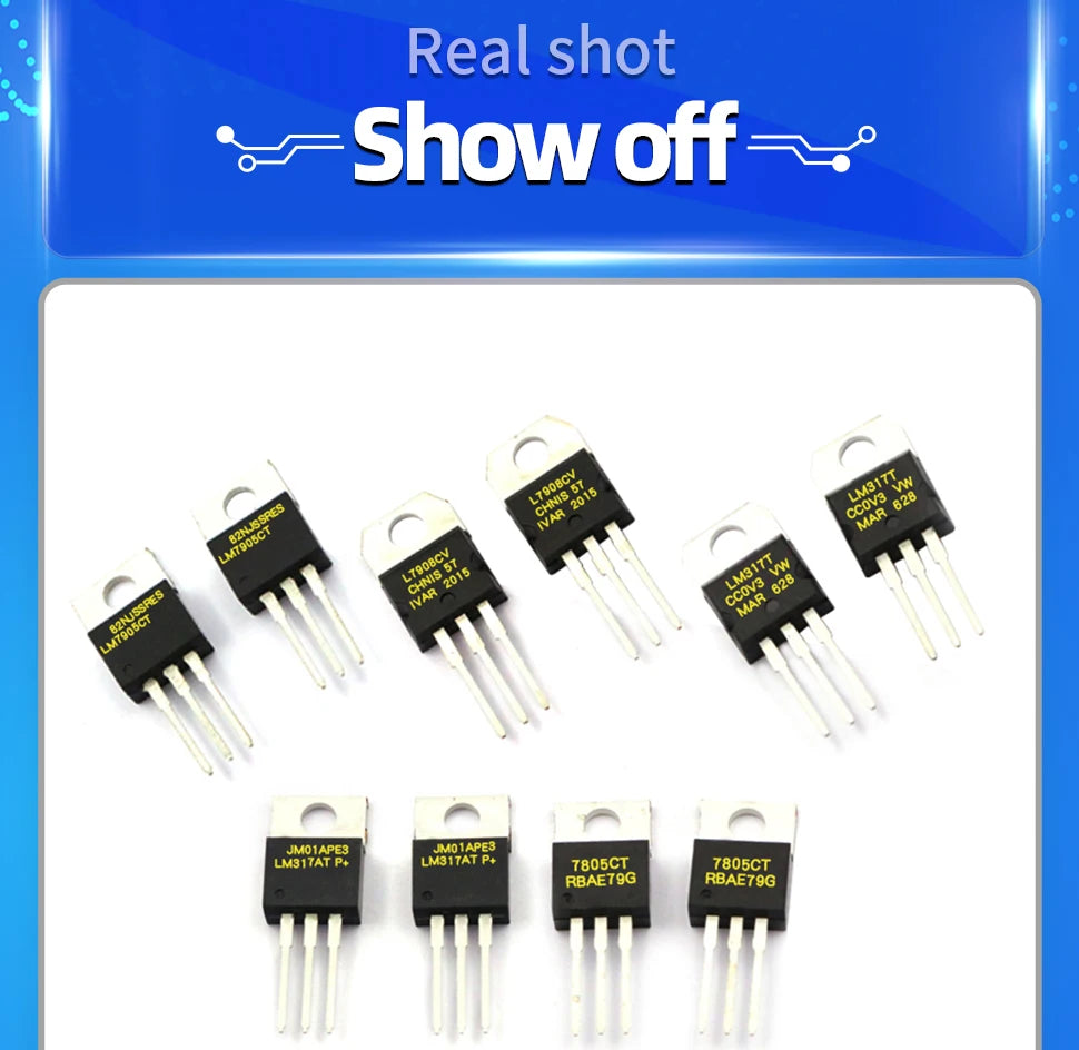 10Pcs LM7805CT CJ78M05 LM317BTG LM7905CT LM317T L7812CV LM317AT L7915CV TO220 L7805CD2T Voltage Regulator IC 5V 1.5A TO-220