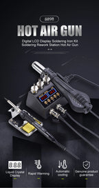 JCD 2 in 1 750W Hot Air Gun LCD Digital Display Welding Soldering Rework Station for Cell-phone BGA SMD PCB IC Solder Iron 8898