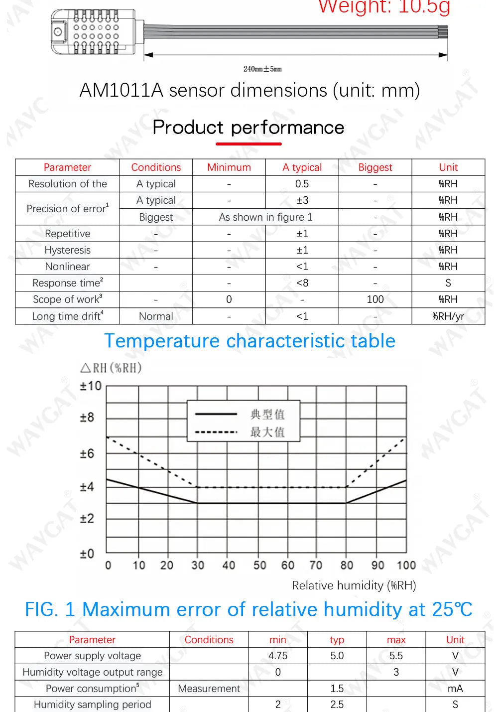 AM1011 Analog Temperature and Humidity Sensor Module Capacitive Voltage Signal Output DC 0-3V AM1011