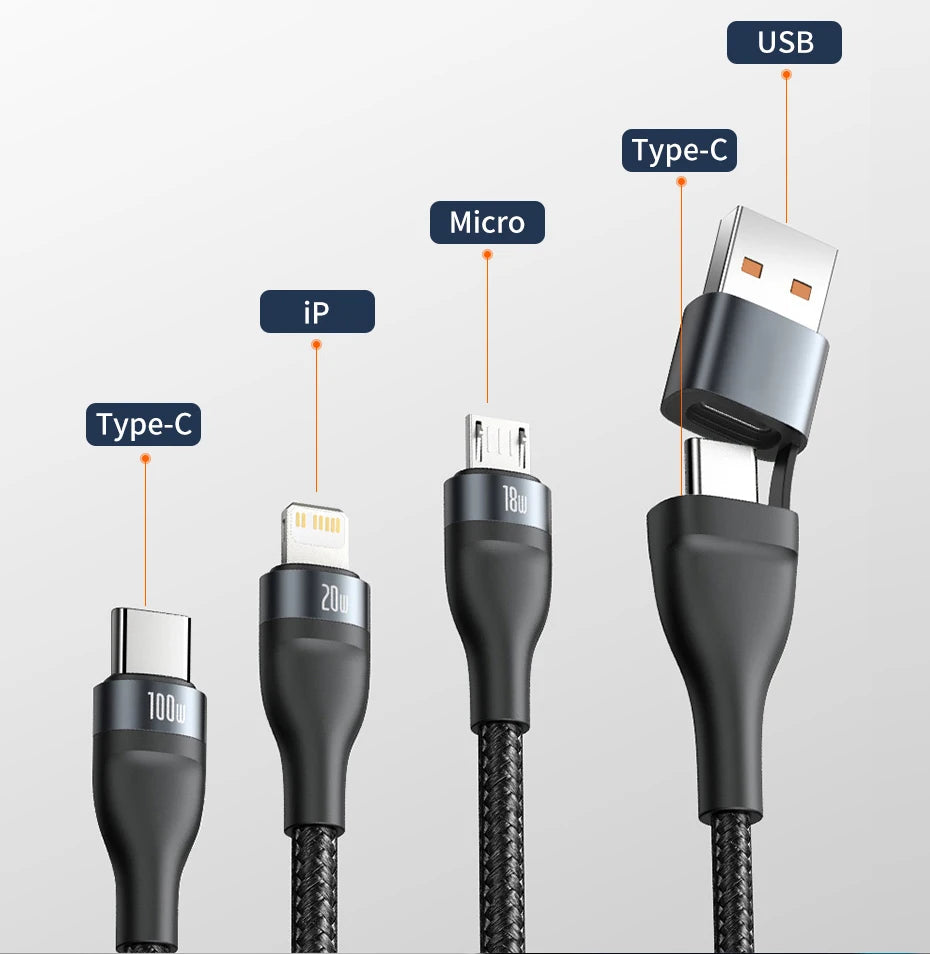 Baseus 3 in 1 USB Type C Cable for iPhone 15 14 13 12 Pro Charger Cable 100W Micro USB Type C Cable for Macbook Samsung Xiaomi